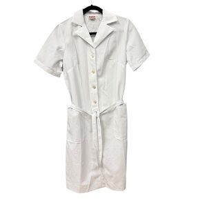 Vintage 80s Nurse Nursing Uniform White Dress Costume Belted Size 14
